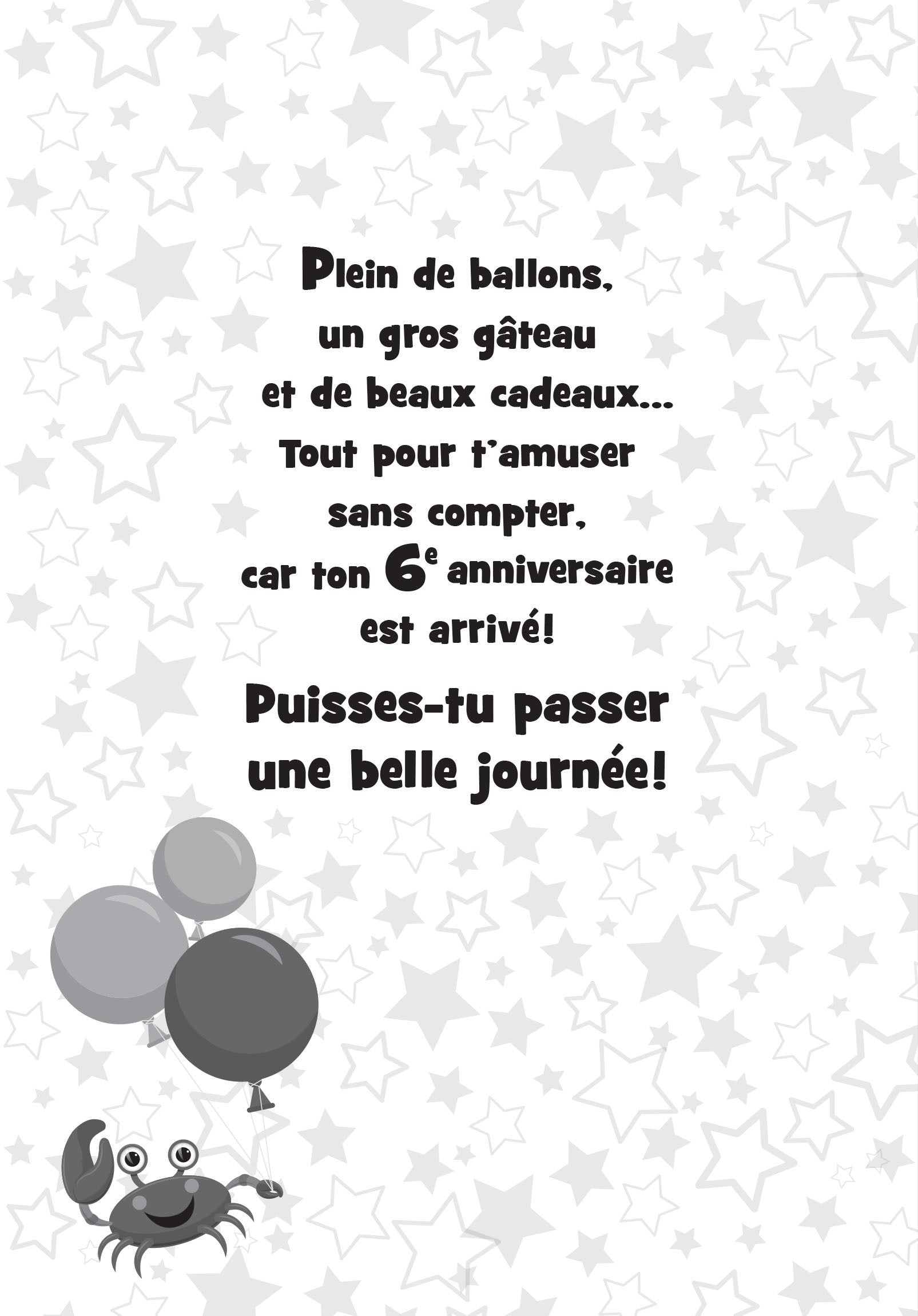 6 ANS - CARTE D'ANNIVERSAIRE - DE MILLBROOK