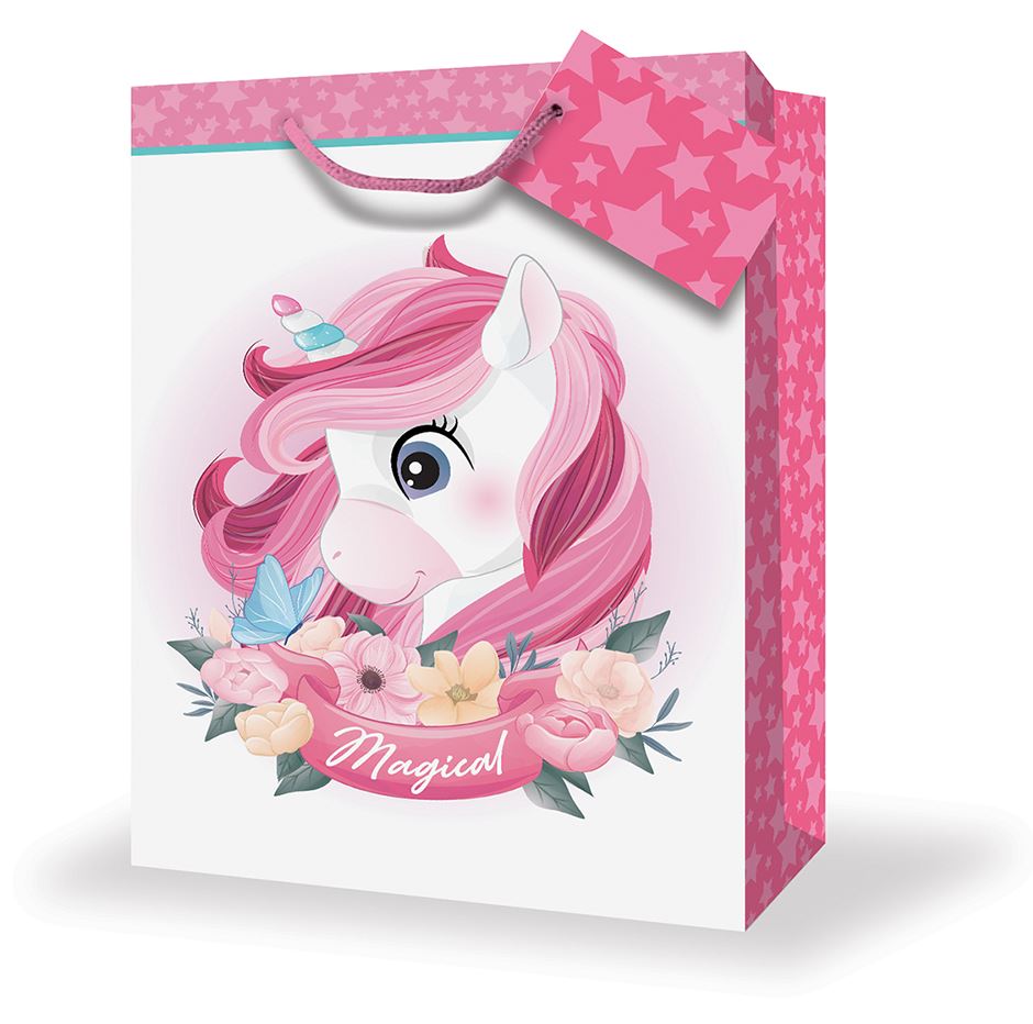 SAC CADEAU LARGE - LICORNE ROSE