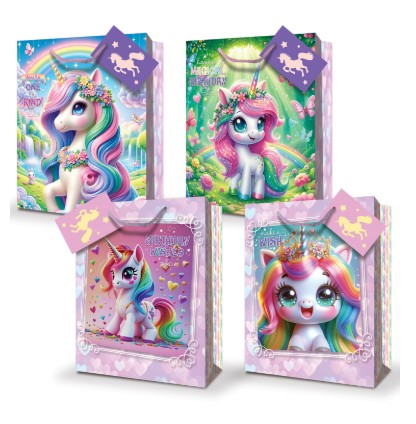 MEDIUM GIFT BAG - UNICORN "BELIEVE IN MAGIC" ASST