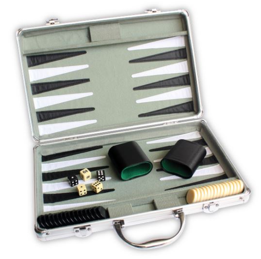 JEU DE BACKGAMMON AVEC ÉTUI EN ALUMINUM (15"/37 CM)
