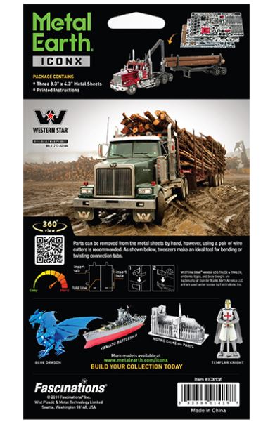 METAL EARTH ICONX - WESTERN STAR 4900SF CAMION GRUMIER ET REMORQUE 3 FEUILLES