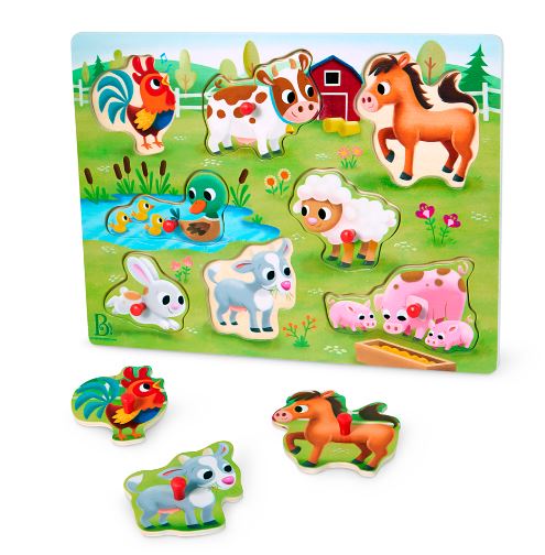 BATTAT WOODY - CASSE-TÊTE DE BOIS 8 PIÈCES - ANIMAUX DE LA FERME "PEEK & EXPLORE"