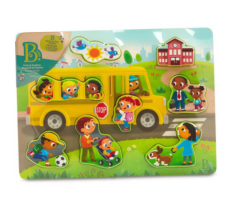 BATTAT WOODY - CASSE-TÊTE DE BOIS 8 PIÈCES - AUTOBUS SCOLAIRE "PEEK & EXPLORE"