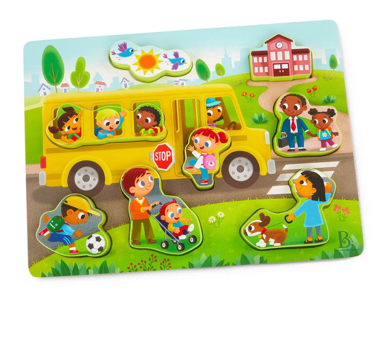 BATTAT WOODY - CASSE-TÊTE DE BOIS 8 PIÈCES - AUTOBUS SCOLAIRE "PEEK & EXPLORE"
