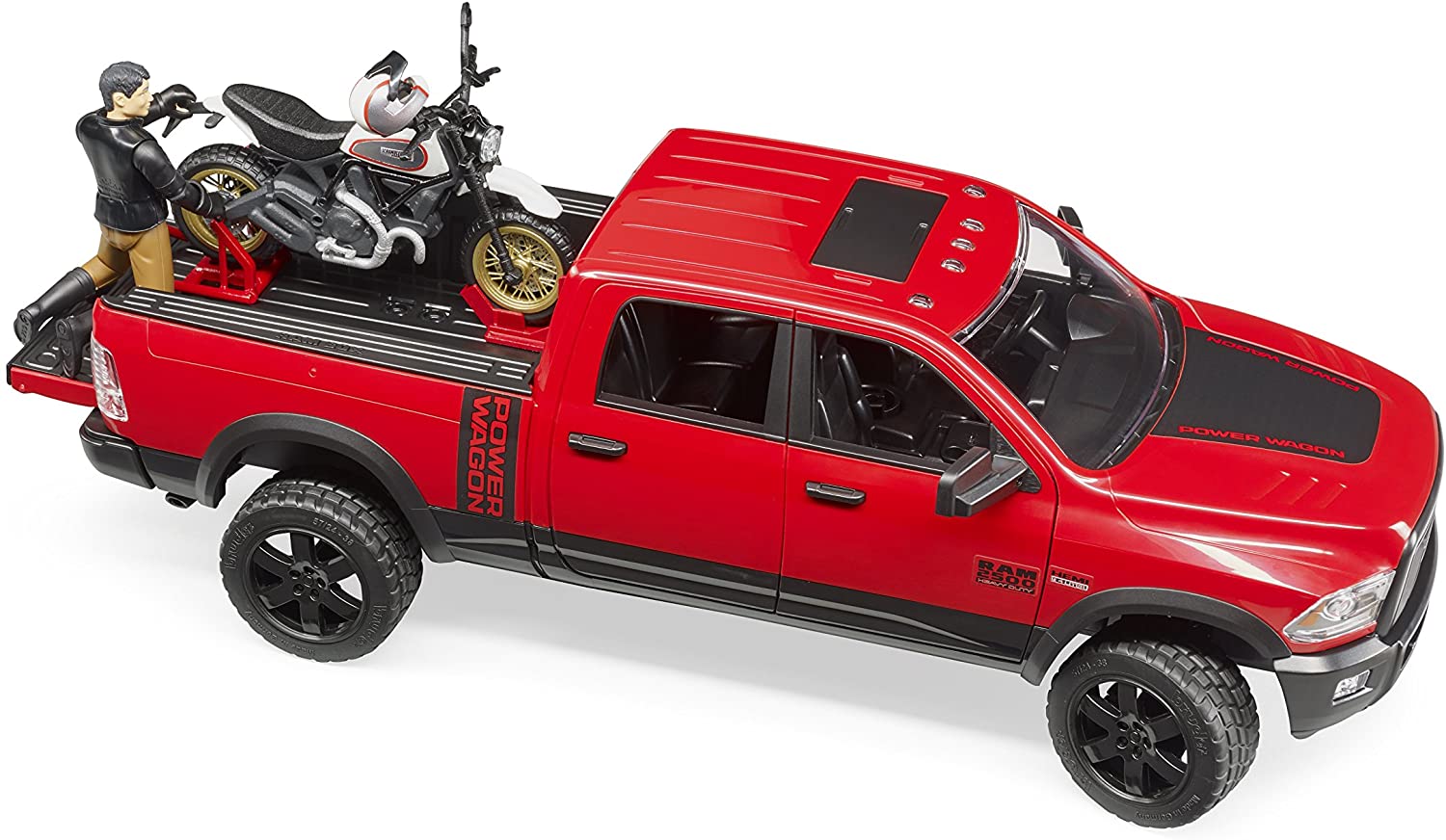 BRUDER - RAM PICK-UP RED WITH SCRAMBLER MOTORCYCLE D