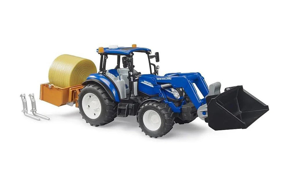 BRUDER - TRACTEUR NEW HOLLAND T7.340 AVEC CHARGEUR FRONTAL, BOÎTE DE CHARGEMENT, BALLES ET FOURCHES #09861