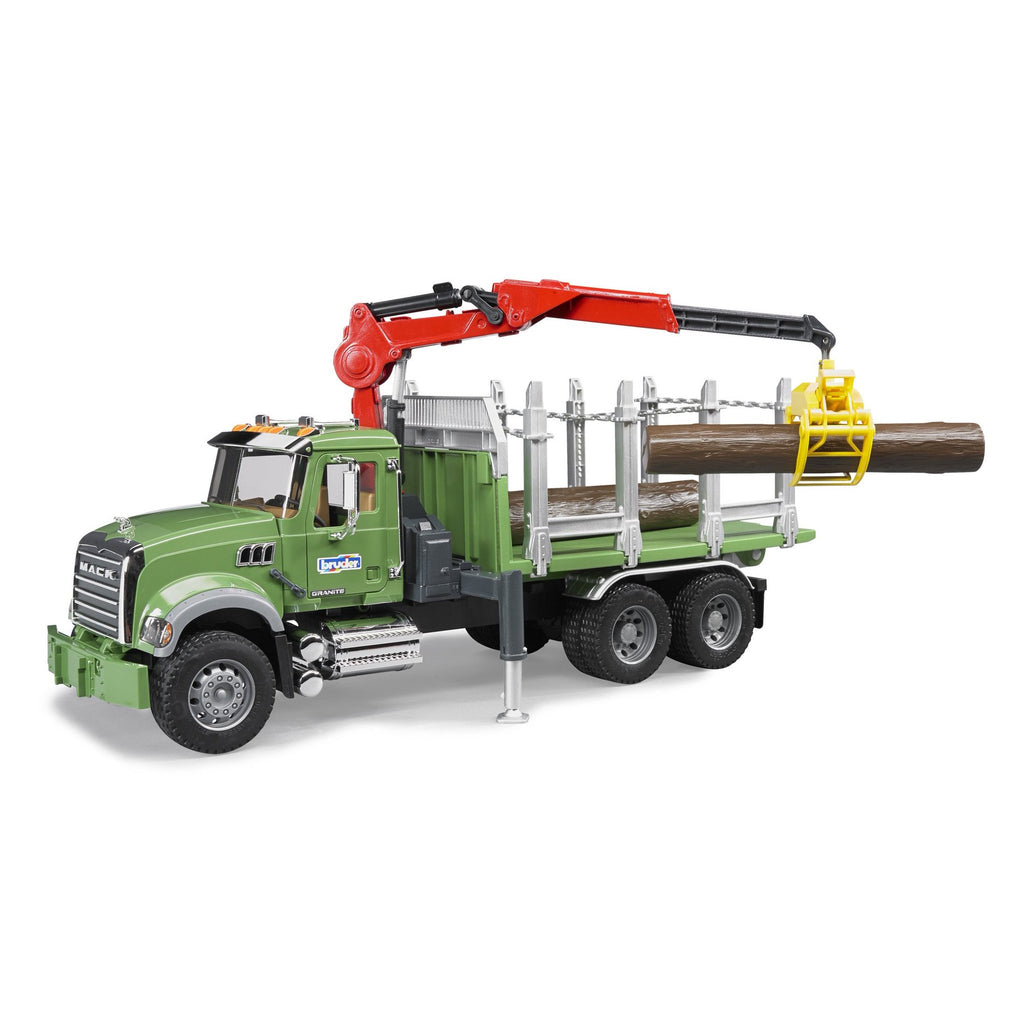 BRUDER - CAMION DE TRANSPORT DE BOIS GRANITE MACK AVEC TROIS TRONCS D'ARBRES #02824