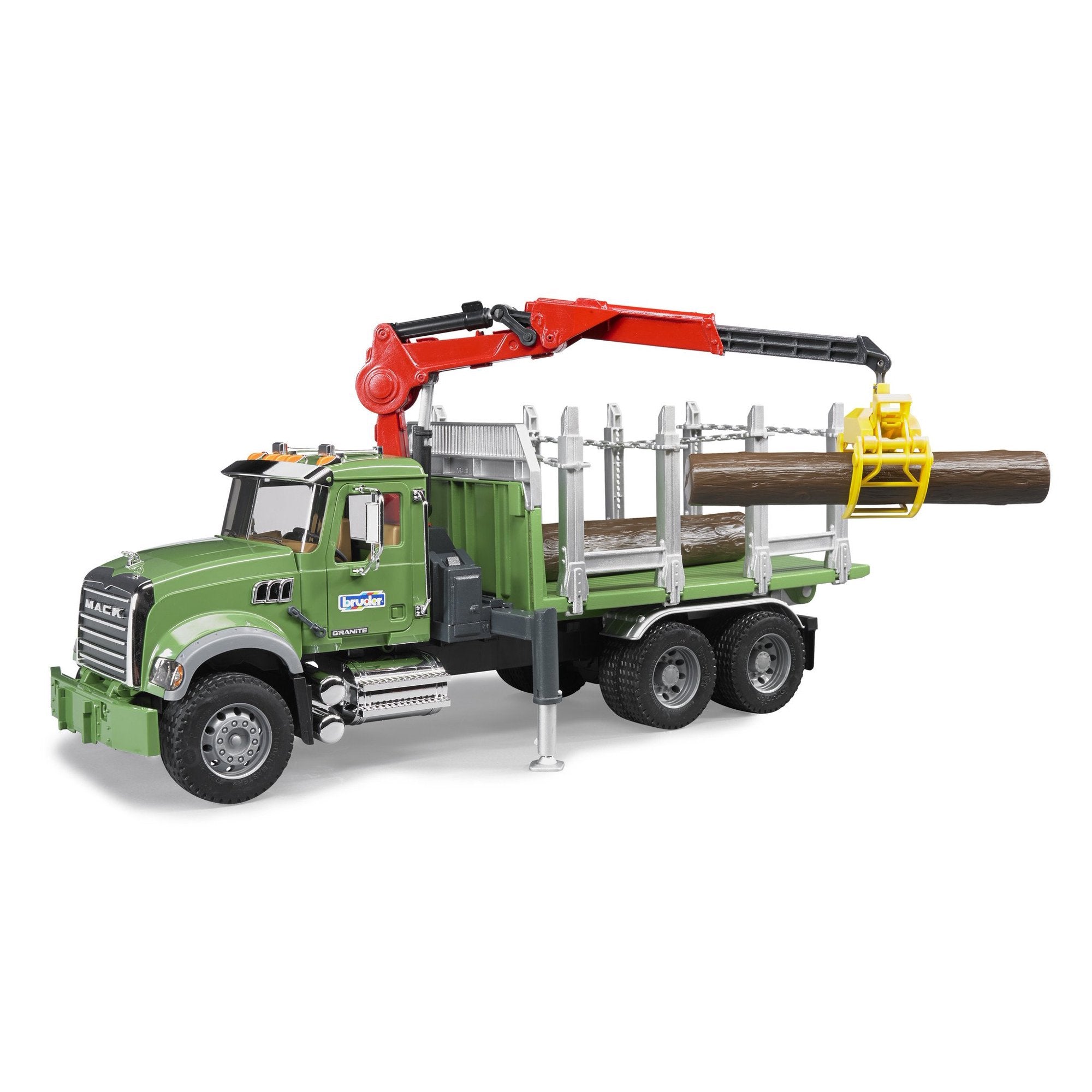 BRUDER - CAMION DE TRANSPORT DE BOIS GRANITE MACK AVEC TROIS TRONCS D'ARBRES #02824
