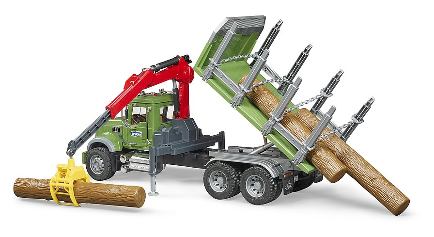 BRUDER - CAMION DE TRANSPORT DE BOIS GRANITE MACK AVEC TROIS TRONCS D'ARBRES #02824