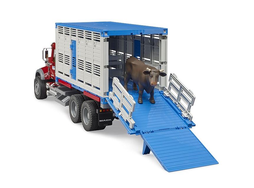 BRUDER - CAMION DE TRANSPORT MACK GRANITE CATTLE AVEC 1 BÉTAIL #02830