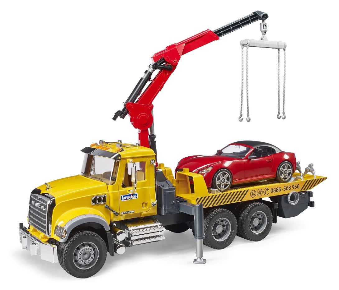 BRUDER - DÉPANNEUSE EN GRANIT PRO SERIES MACK AVEC VÉHICULE ROADSTER À L'ÉCHELLE 1:16 #02829