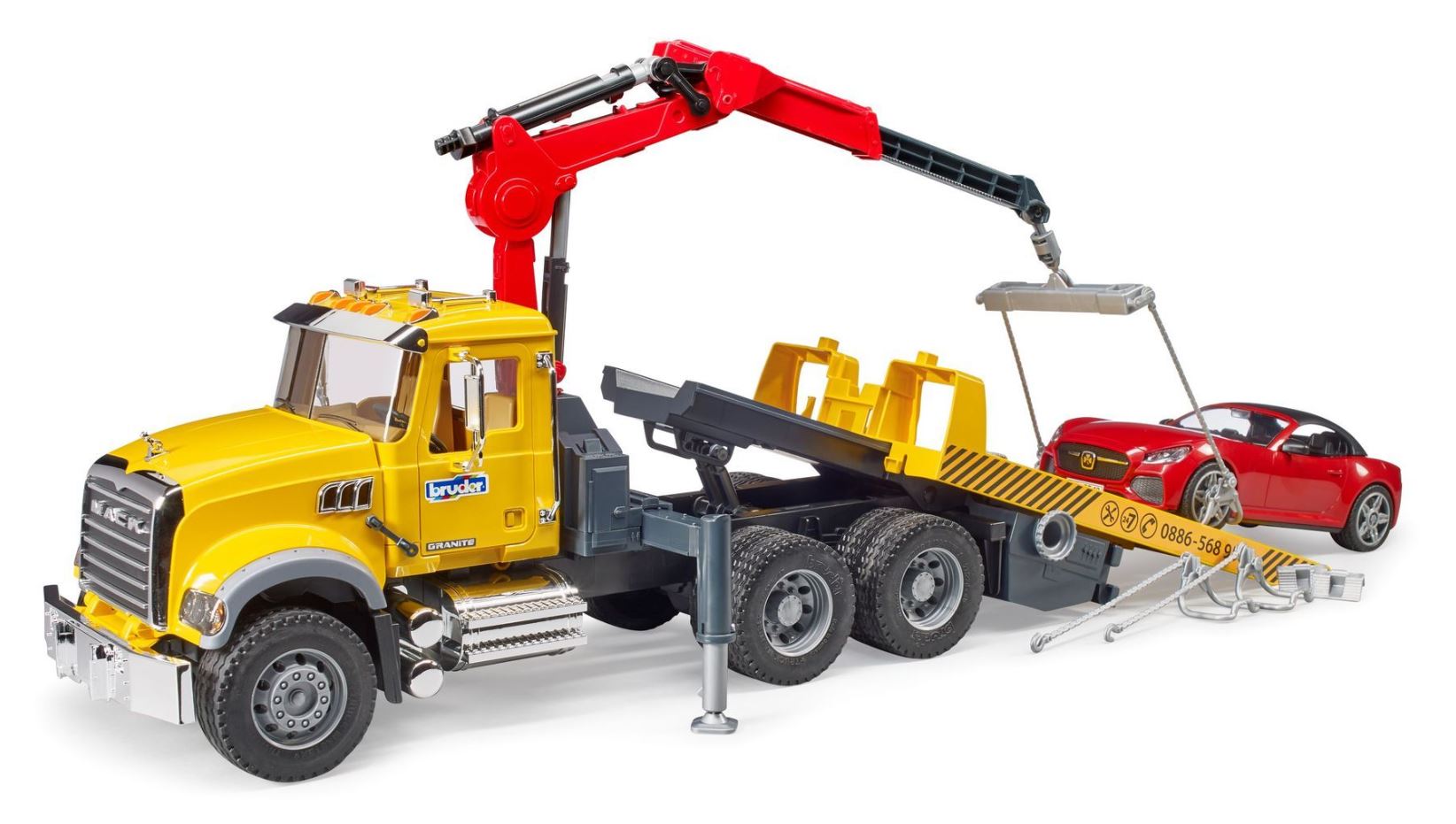 BRUDER - DÉPANNEUSE EN GRANIT PRO SERIES MACK AVEC VÉHICULE ROADSTER À L'ÉCHELLE 1:16 #02829