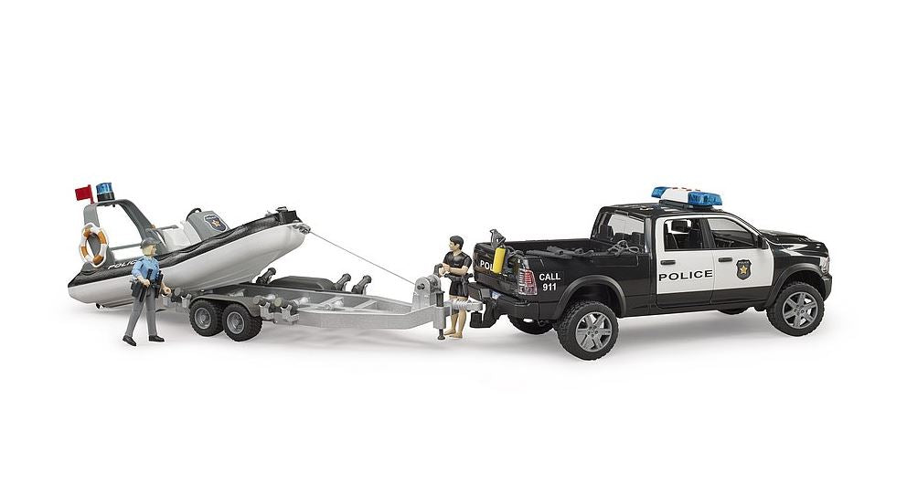 BRUDER - RAM 2500 POLICE PICK-UP WITH L + S MODULE, TRAILER, BOAT, POLICEWOMAN AND DIVER #02507