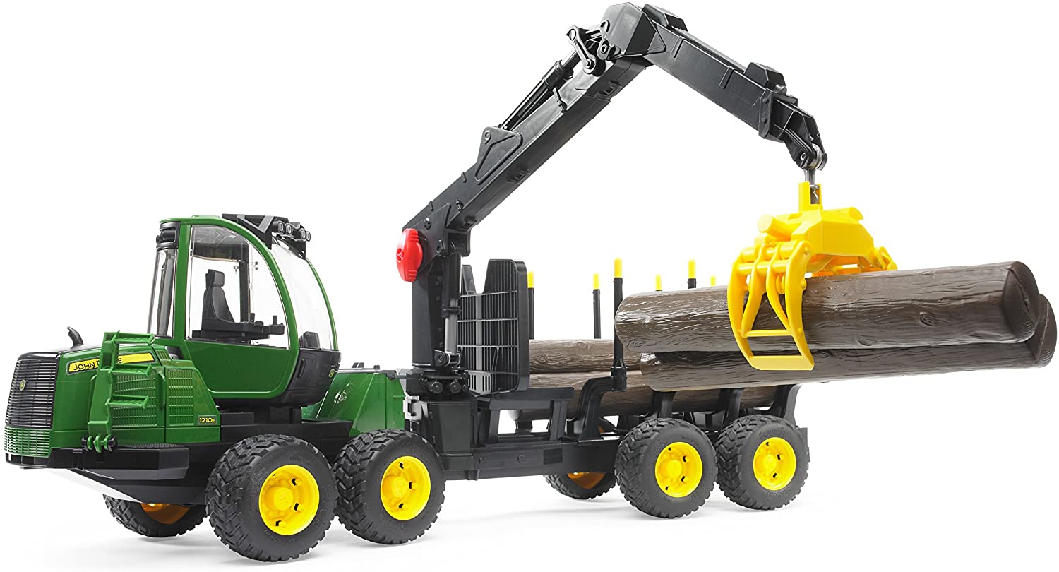 BRUDER - PORTEUR FORESTIER JOHN DEERE 1210E AVEC GRAPPIN À BOIS #09805