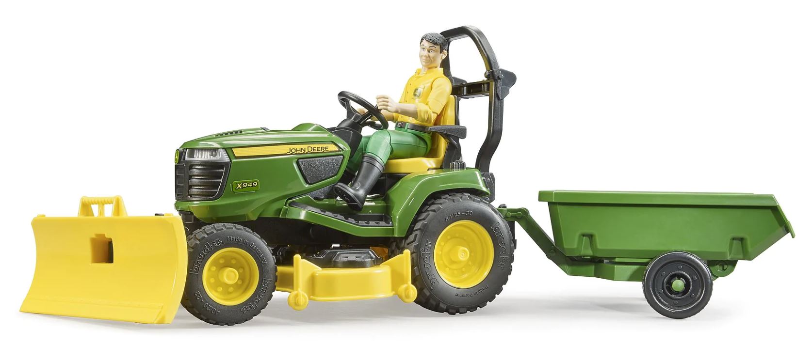 BRUDER - TRACTEUR TONDEUSE JOHN DEERE AVEC REMORQUE ET FIGURINE #09824