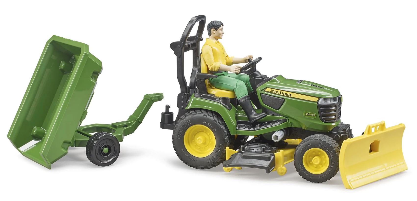 BRUDER - TRACTEUR TONDEUSE JOHN DEERE AVEC REMORQUE ET FIGURINE #09824
