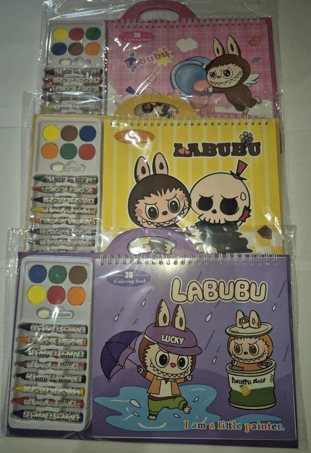 CAHIER À COLORIER LAFUFU AVEC CRAYONS DE CIRE ET PEINTURE - STYLE LABUBU ASST