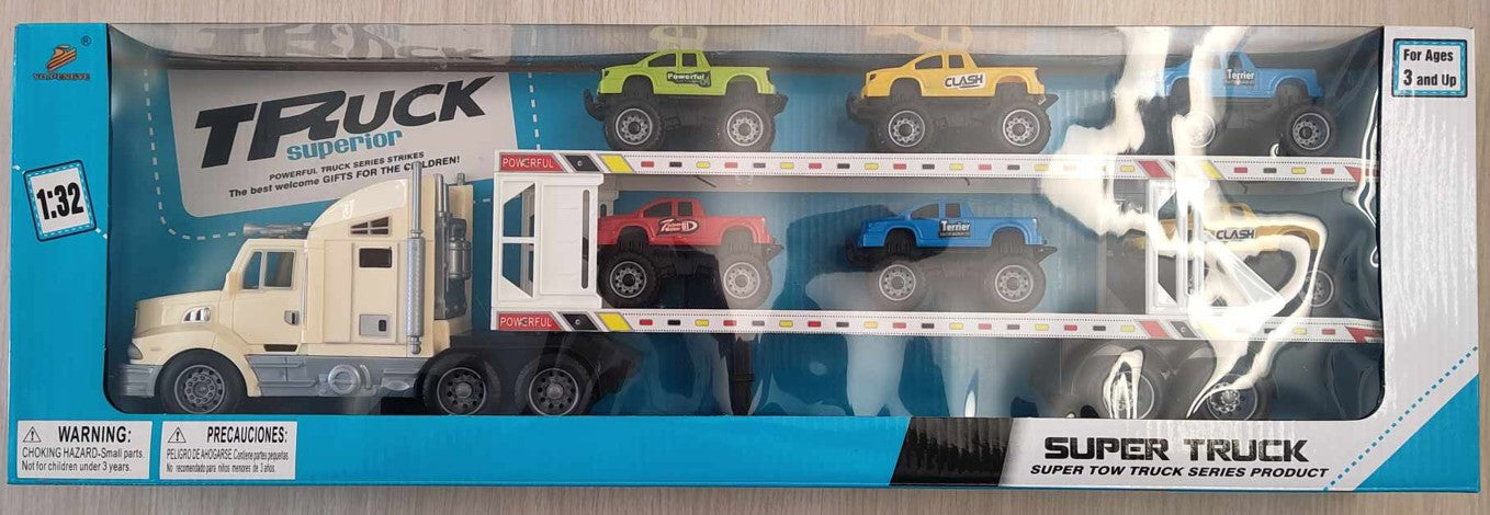 CAMION REMORQUE À FRICTION - TRANSPORT 6 VÉHICULES
