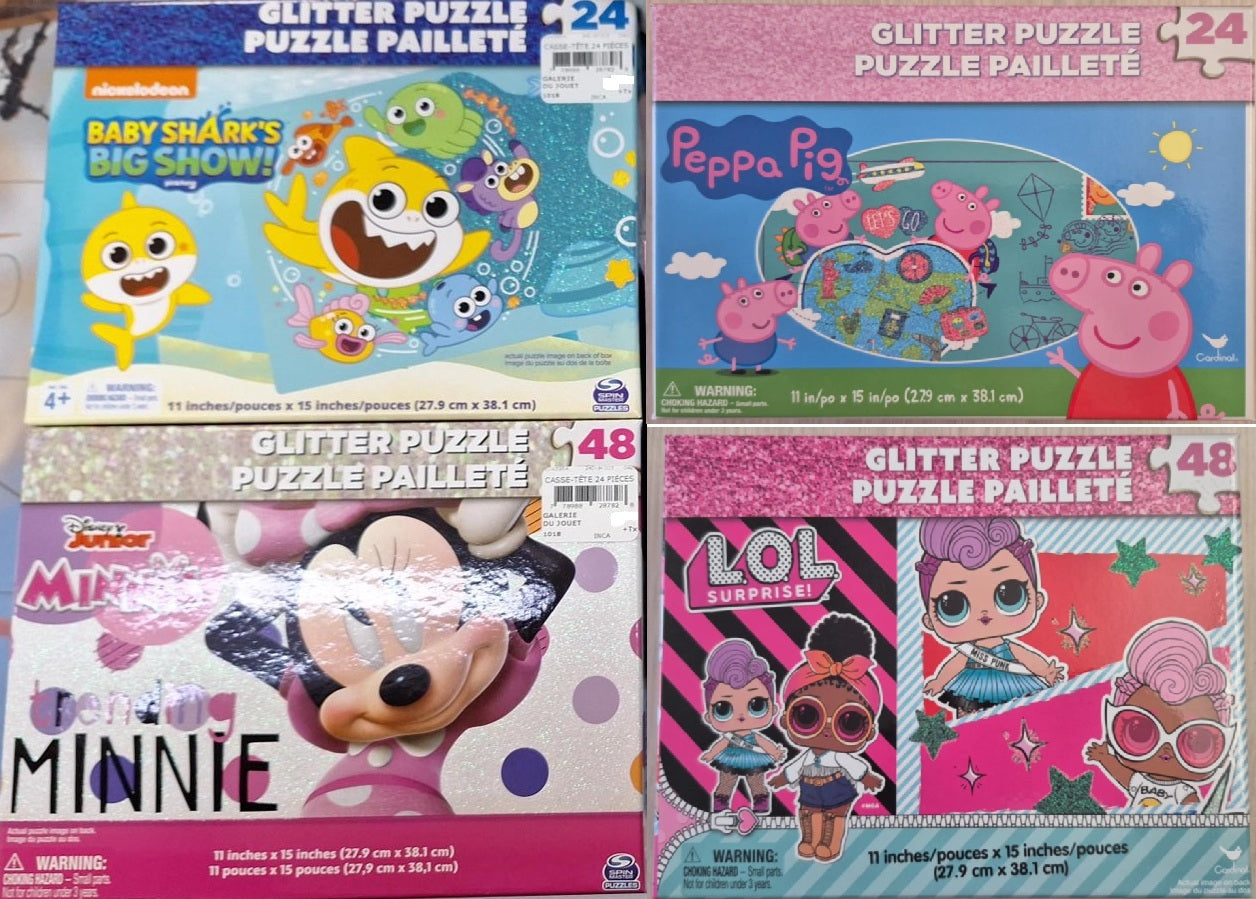 CASSE-TÊTE 24 OU 48 PIÈCES SCINTILLANT (PEPPA PIG, L.O.L SURPRISE!, MINNIE MOUSE OU BABY SHARK) ASST