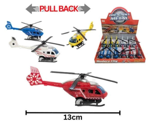 HÉLICOPTÈRE MOULÉ SOUS PRESSION 13 CM ASST
