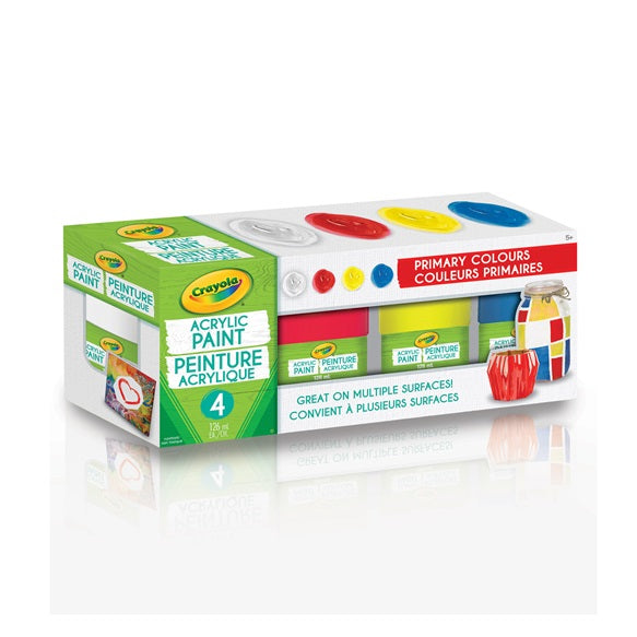 CRAYOLA - 4 PEINTURE 126 ML, ACRYLIQUE PRIMAIRE
