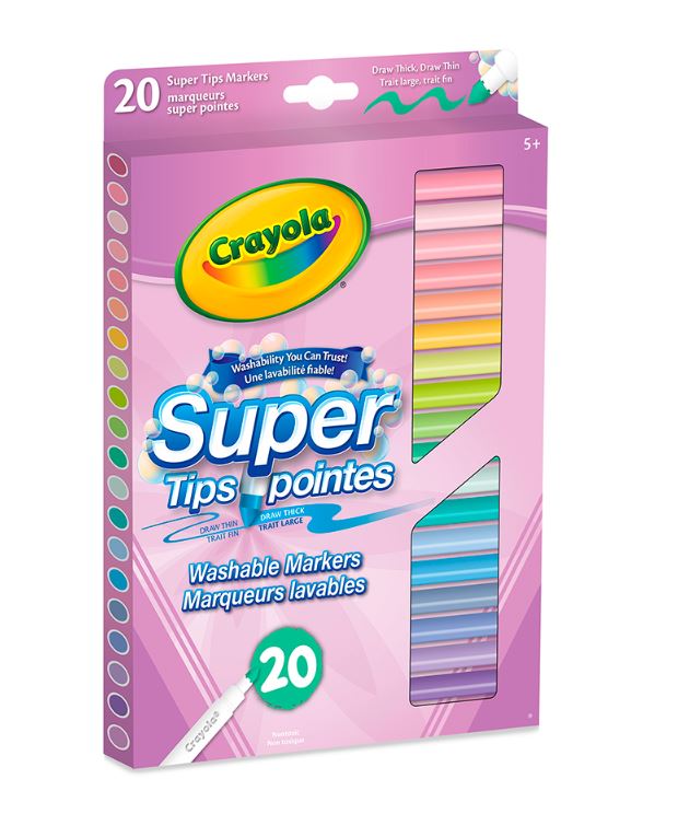 CRAYOLA - 20 MARQUEURS LAVABLES SUPER POINTES PASTEL