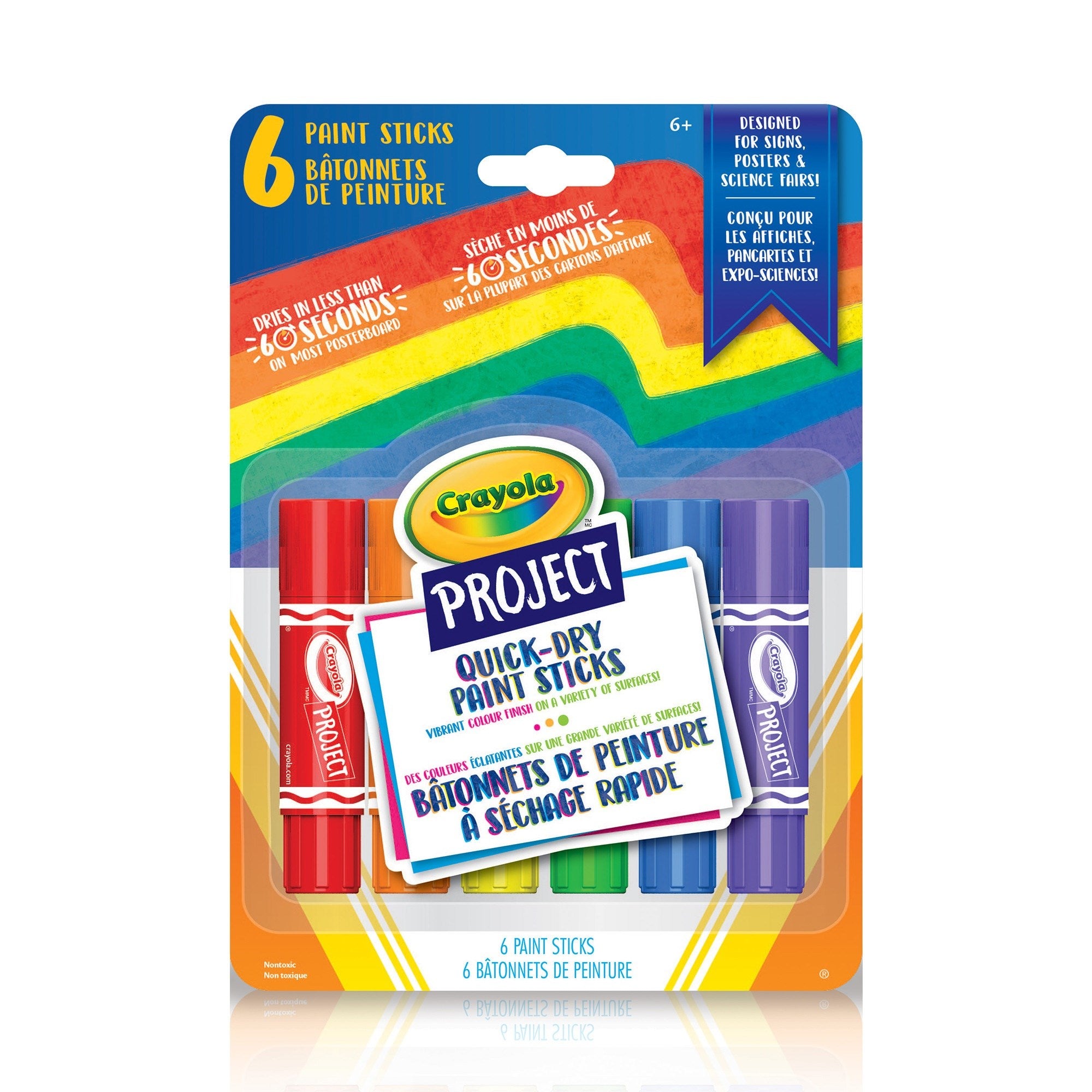 CRAYOLA - 6 BÂTONNETS DE PEINTURE À SÉCHAGE RAPIDE
