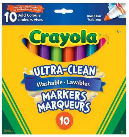 CRAYOLA - BOÎTE DE 10 MARQUEURS LAVABLES À TRAIT LARGE - COULEURS VIVES