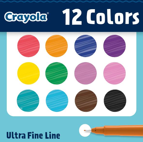 CRAYOLA - MARQUEURS DE GRIBOUILLAGE À POINTE ULTRA FINE PQT DE 12