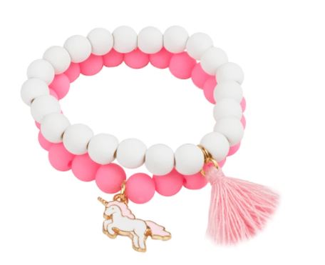 DOUBLE BRACELET DE COULEUR PASTEL AVEC BRELOQUES DORÉES ASST