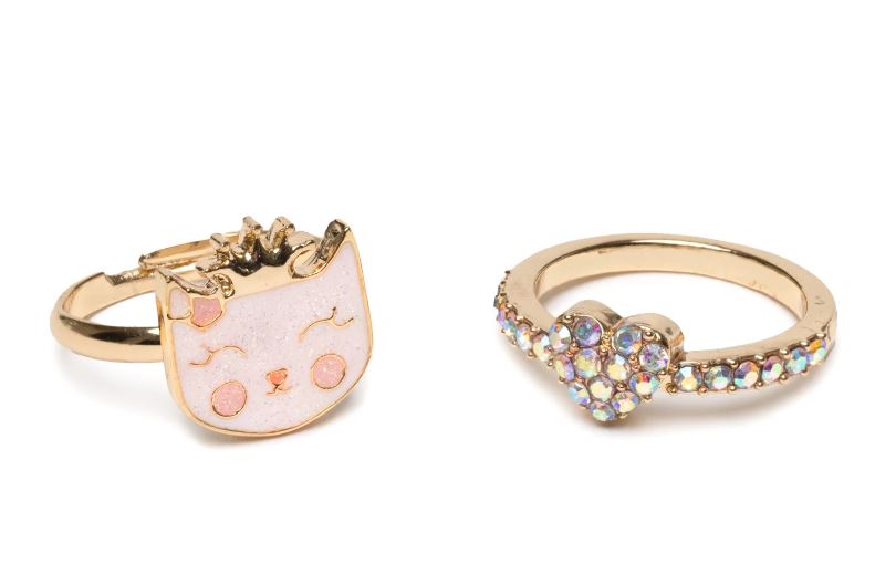 SET OF 2 PINK CAT AND HEART RINGS