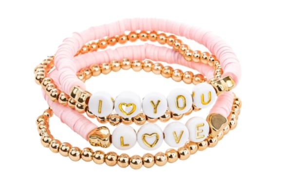 ENSEMBLE DE 4 BRACELETS ROSE LOVE