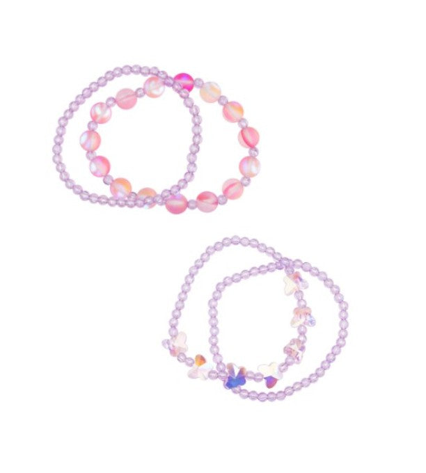 ENSEMBLE DE BRACELET BRILLANT ROSE/MAUVE OU MAUVE AVEC PAPILLONS ASST