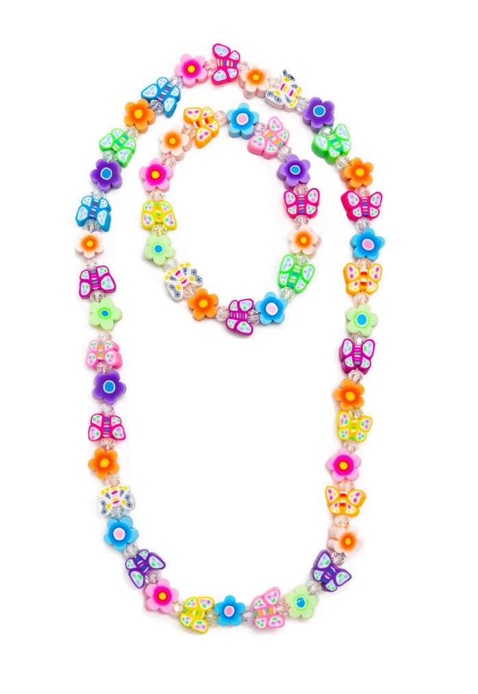ENSEMBLE DE COLLIER ET BRACELET FLEURS ET PAPILLONS