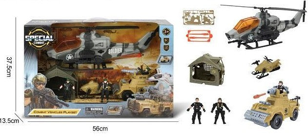 MILITARY BOX SET – SNOWMOBILE, HELICOPTER, AND TANK