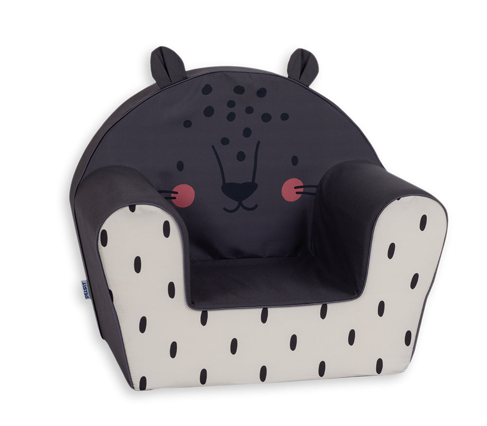 *26 DELSIT - FAUTEUIL À OREILLES LÉOPARD GRIS FONCÉ