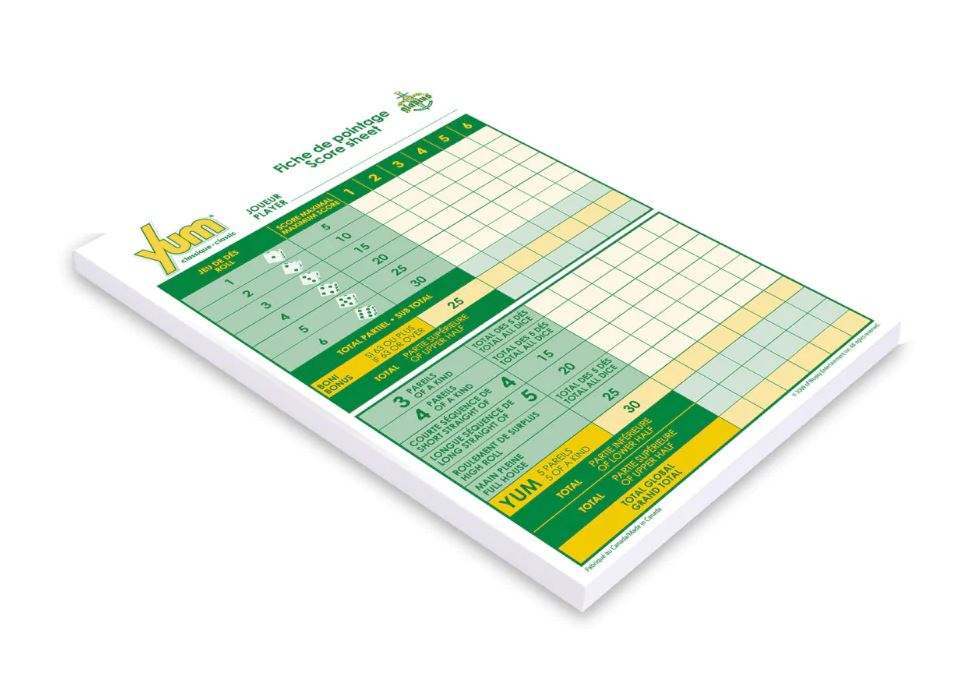 YUM BLOC DE 80 FICHES DE POINTAGE