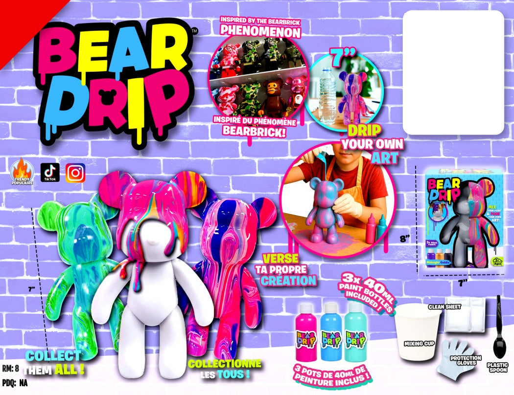 BEAR DRIP – OURS À PEINDRE AVEC COULÉE ARTISTIQUE DIY 18 CM (7") ASST
