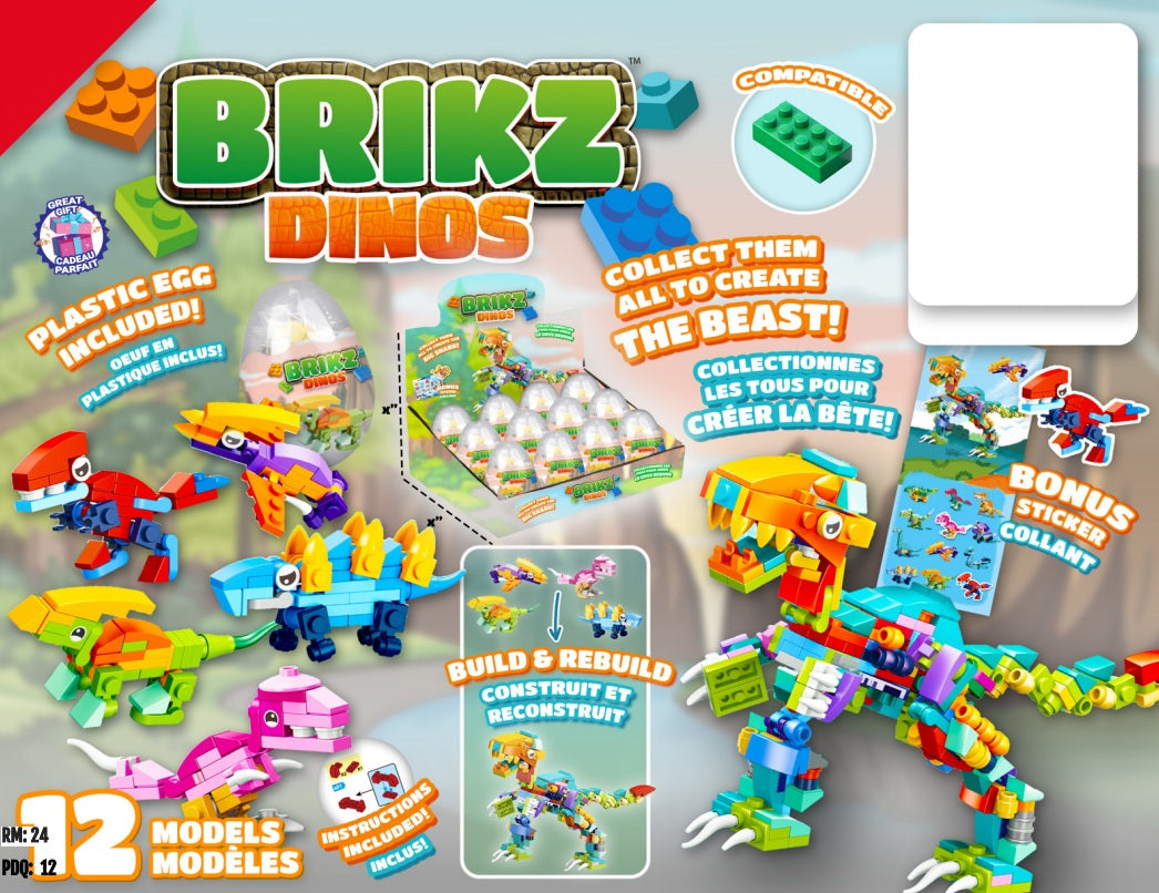BRIKZ DINOS – OEUF SURPRISE BLOCS DE CONSTRUCTION DINOSAURE ASST