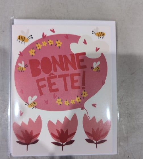 CARTE D'ANNIVERSAIRE - BONNE FÊTE! - BALLON ROSE ET ABEILLES
