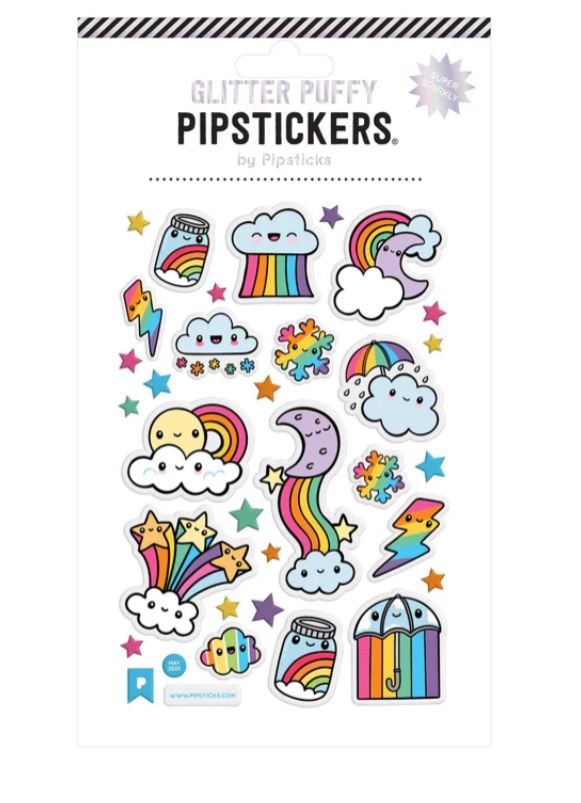 PIPSTICKER - AUTOCOLLANTS GONFLÉS (PUFFY) NUAGES ET ARC-EN-CIEL PAILLETÉ