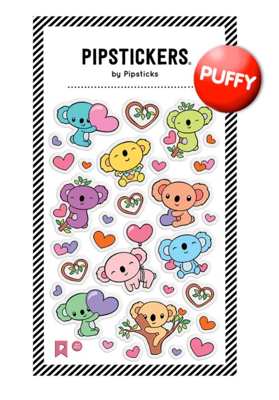PIPSTICKER - AUTOCOLLANTS GONFLÉS (PUFFY) À PAILLETTES KOALA PASTEL