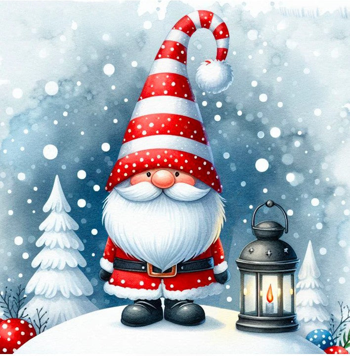 JACAROU - RED CHRISTMAS GNOME ALONE 30CM X 30CM - DIAMOND DOTZ