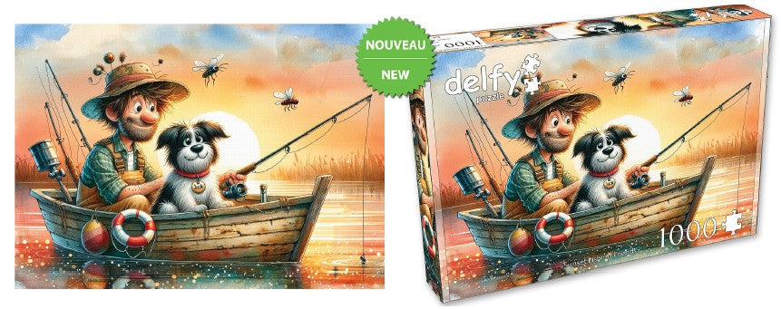 DELFY CASSE-TÊTE 1000 PIÈCES - AMIS PÊCHEURS AU COUCHER DU SOLEIL (SUNSET FISHING FRIENDS) #DE-26021