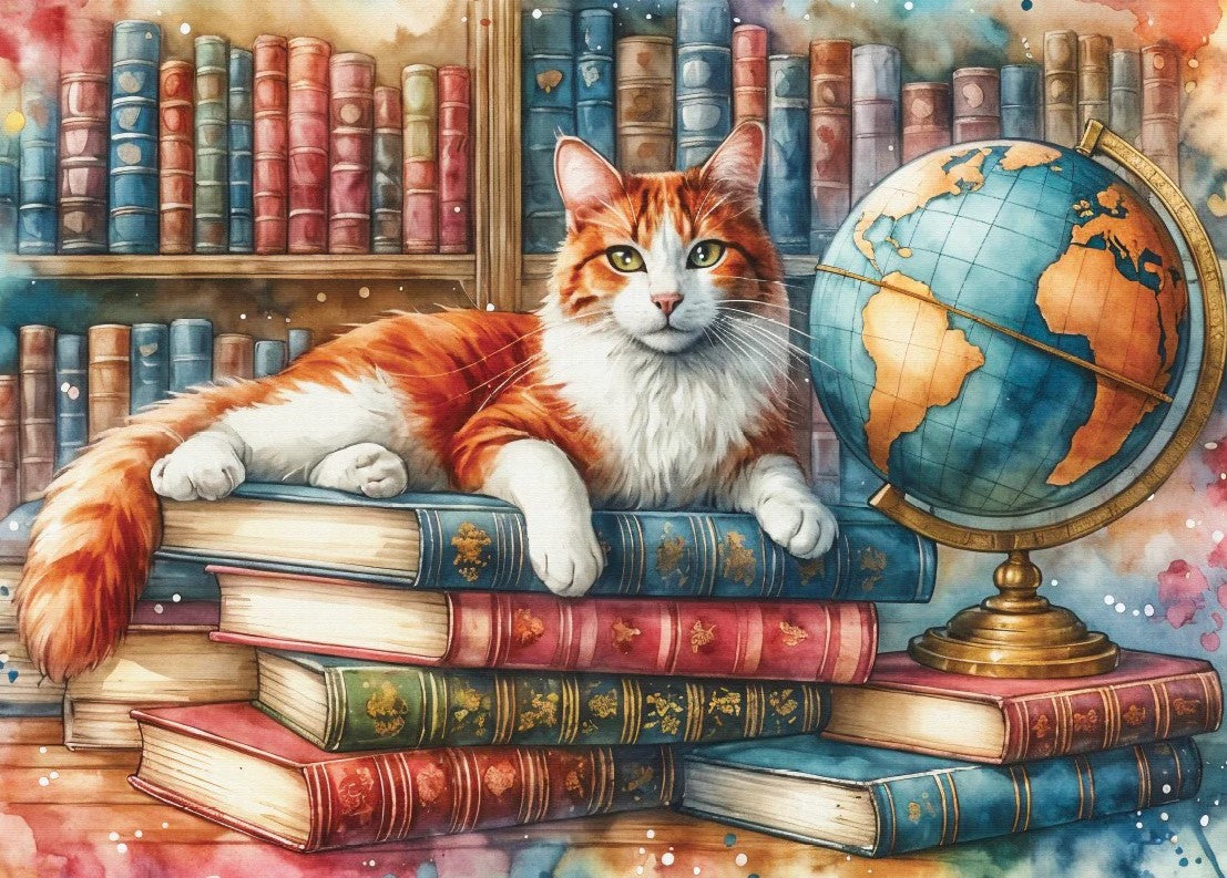 DELFY JIGSAW PUZZLE 1000 PIECES - BOOKS, GLOBE AND PURRS #DE-24021