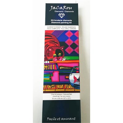 JACAROU - CHAT AVEC POISSON 30CM X 30CM - DIAMOND DOTZ