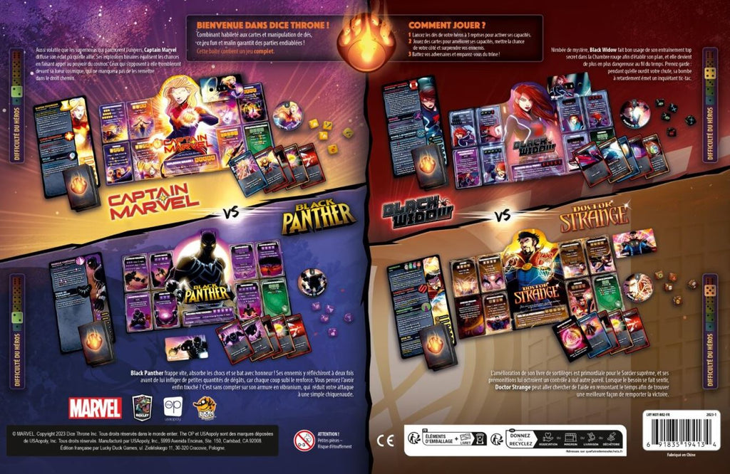 MARVEL DICE THRONE GAME - BLACK WIDOW VS DOCTOR STRANGE VS CAPTAIN MARVEL VS BLACK PANTHER (EN)