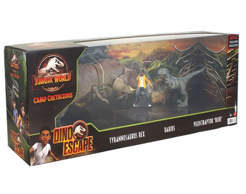 JURASSIC WORLD - DINO ESCAPE TYRANNOSAURUS REX DARIUS ET VELOCIRAPTOR BLUE