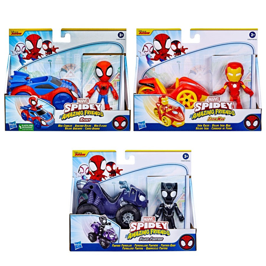SPIDEY ET SES AMIS EXTRAORDINAIRES - COFFRET FIGURINE + VÉHICULE 10 CM (4") ASST