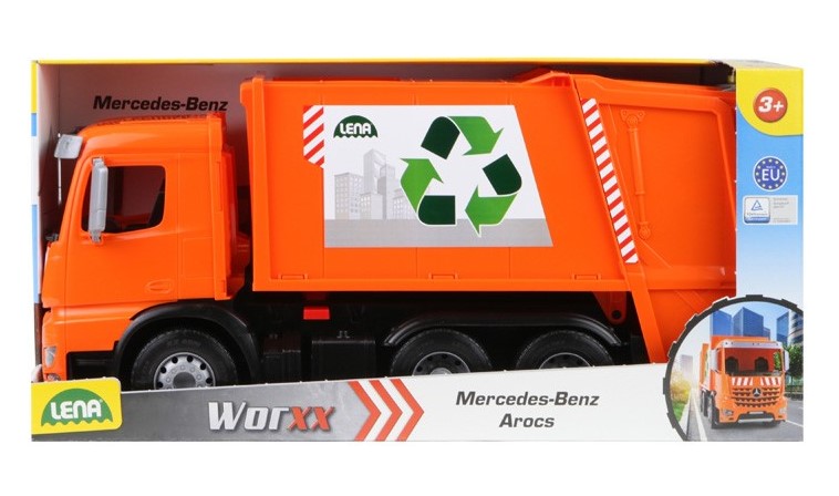 LENA TOYS - CAMION-POUBELLE ORANGE AROCS 1:15